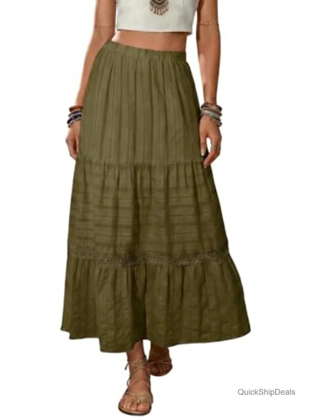 Boho Tiered High Waisted Cotton Long Flowy Maxi Skirt